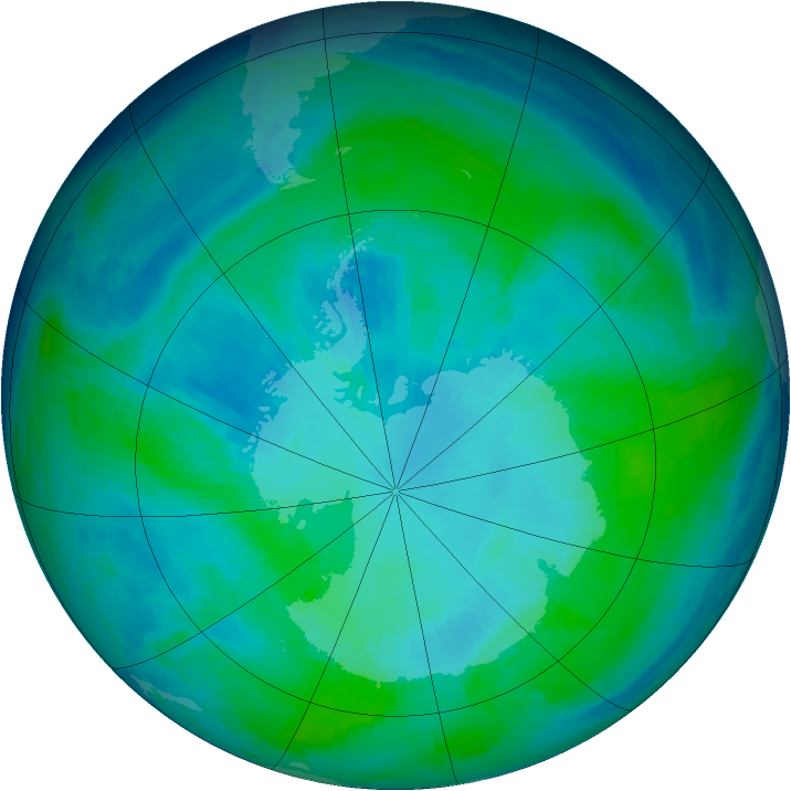 Antarctic ozone map for 30 January 1998